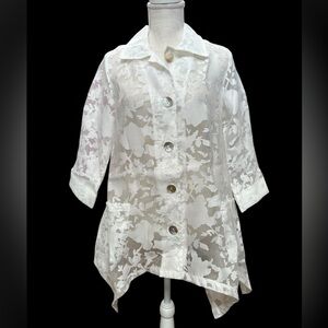 Mirror Mirror coverup top floral pockets sheer mother of pearl Small NWT